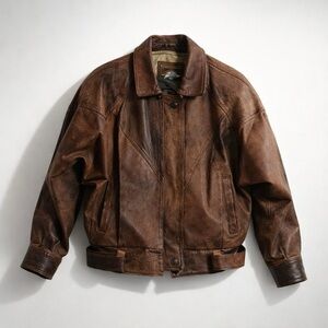 Men's Brown Genuine Leather Jacket Vintage Heavy Duty Biker Jacket Made in Korea